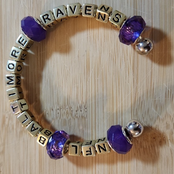 Hand Crafted NFL Ravens Cuff Bracelet Gold Purple Baltimore Football Jewelry - Picture 1 of 8
